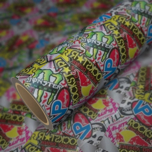 Rollo de vinilo Hellaflush RockStar sobre una lámina del mismo vinilo