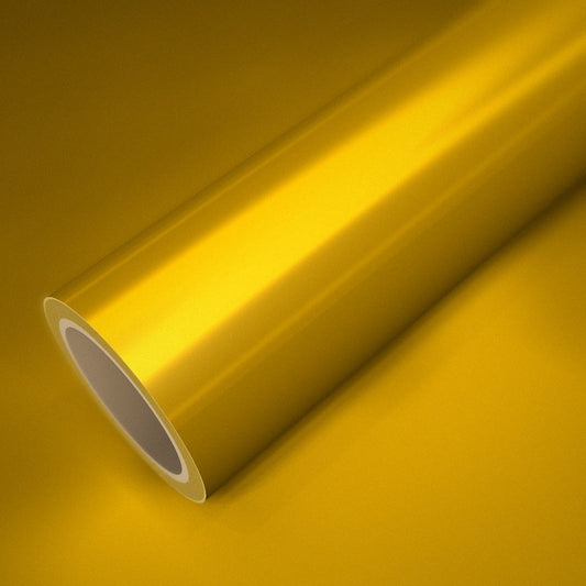Rollo de vinilo ICR® amarillo metalizado satinado sobre una lámina del mismo vinilo