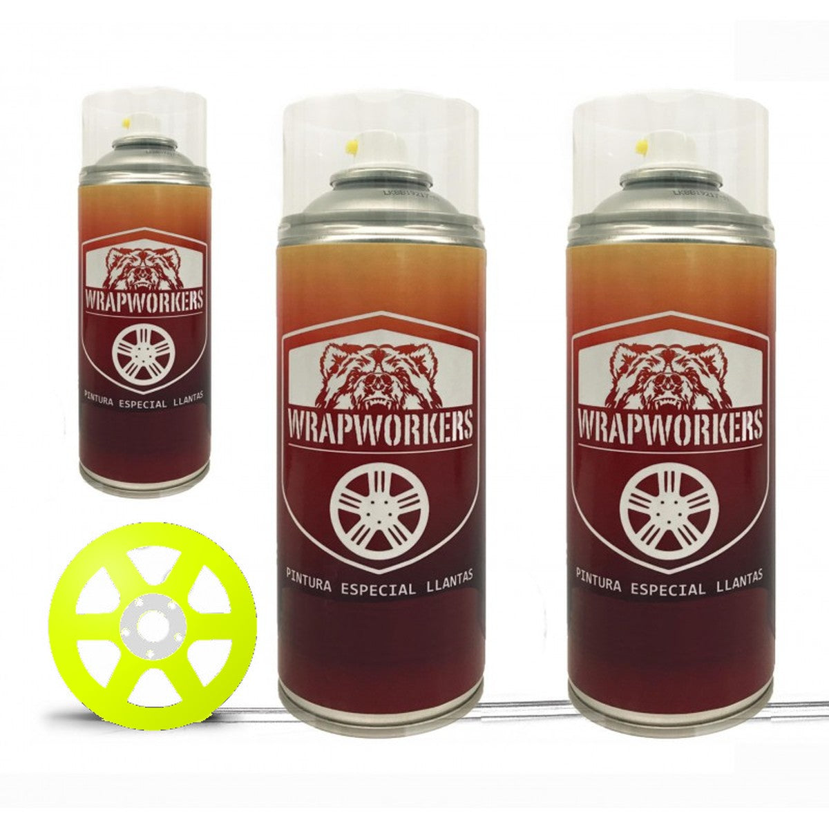 Kit para pintar llantas en spray · Amarillo flúor brillo
