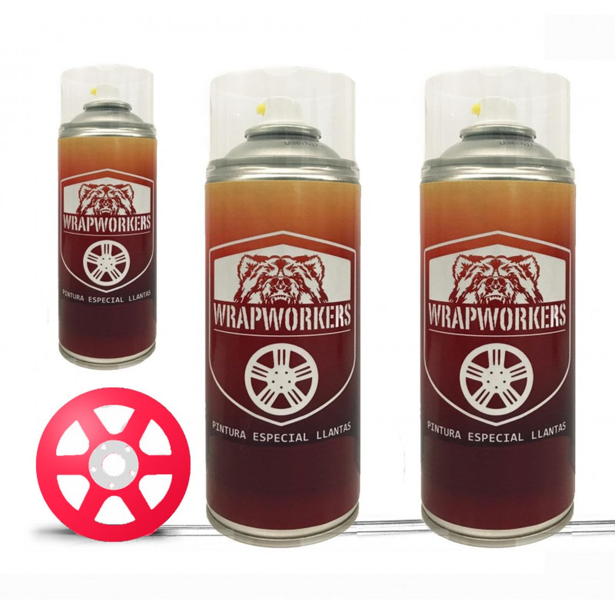 Kit para pintar llantas en spray · Rojo flúor brillo