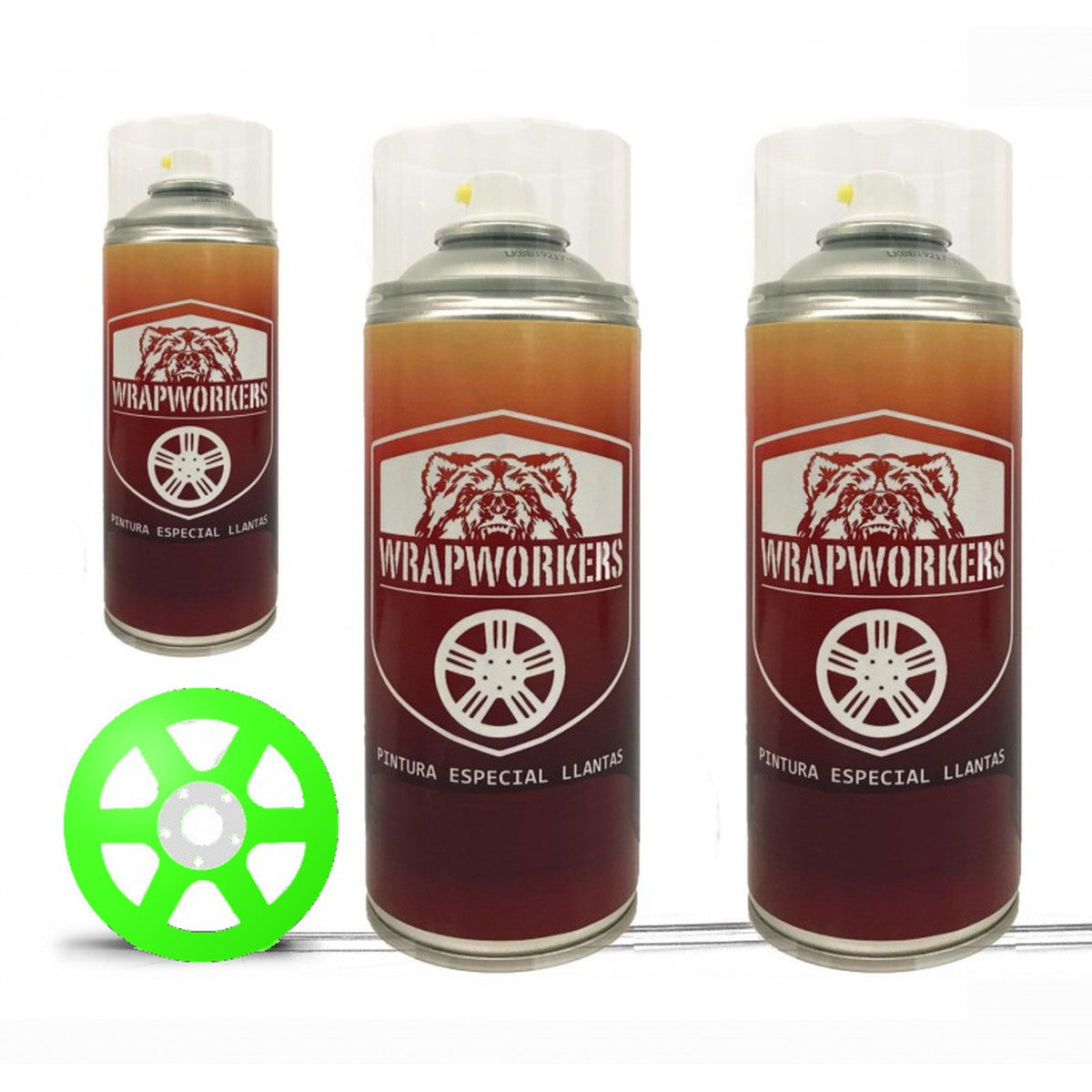 Kit para pintar llantas en spray · Verde flúor brillo