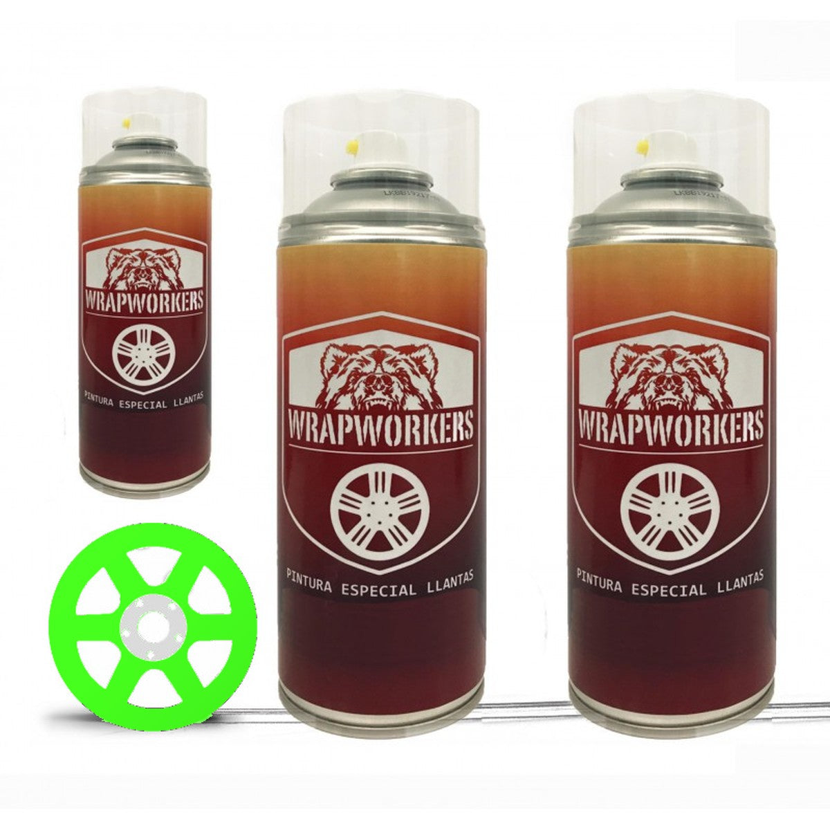 Kit para pintar llantas en spray · Verde flúor mate