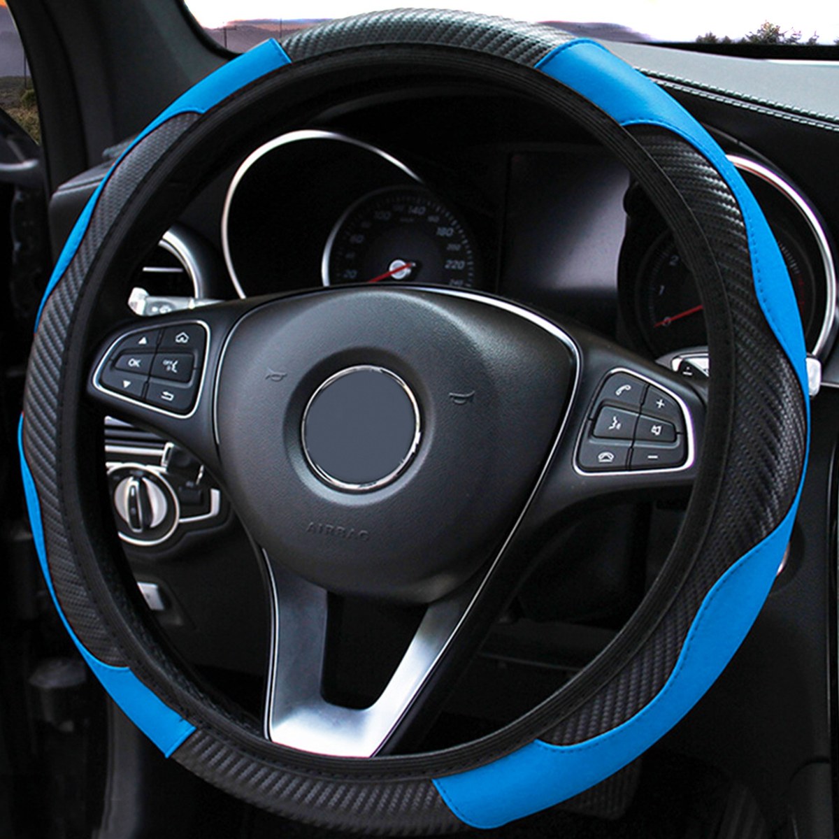 Funda de volante efecto carbono azul