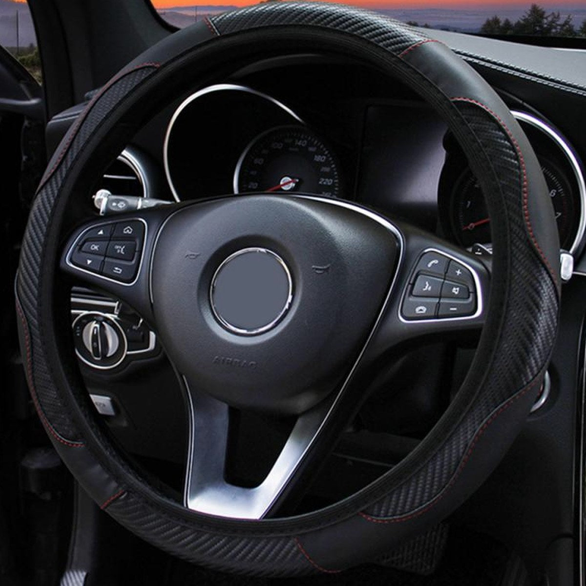 Funda de volante efecto carbono negra