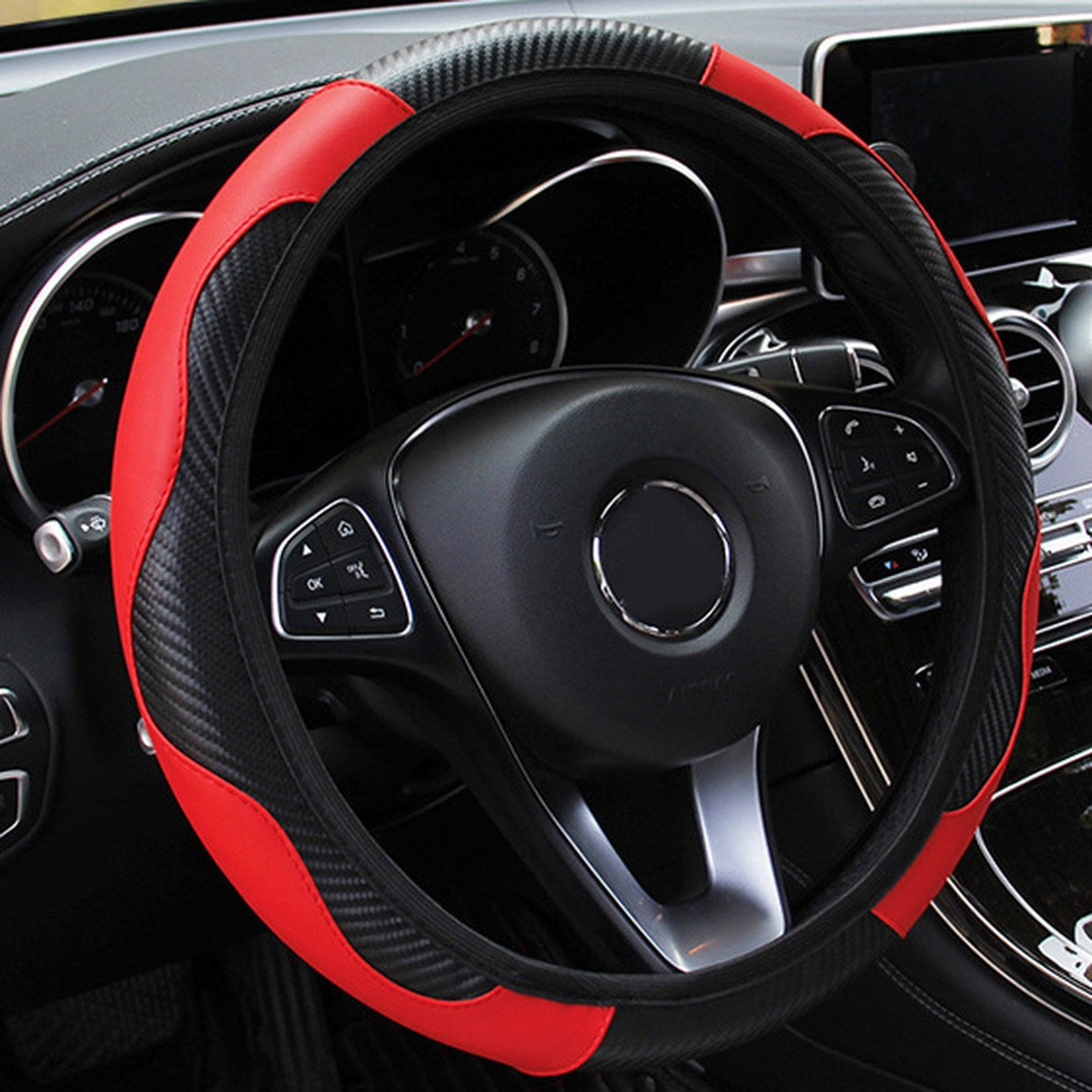 Funda de volante efecto carbono roja