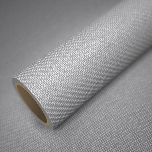Rollo de vinilo carbono 3D blanco sobre una lámina del mismo vinilo