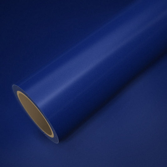 Rollo de vinilo azul metalizado sobre una lámina del mismo vinilo